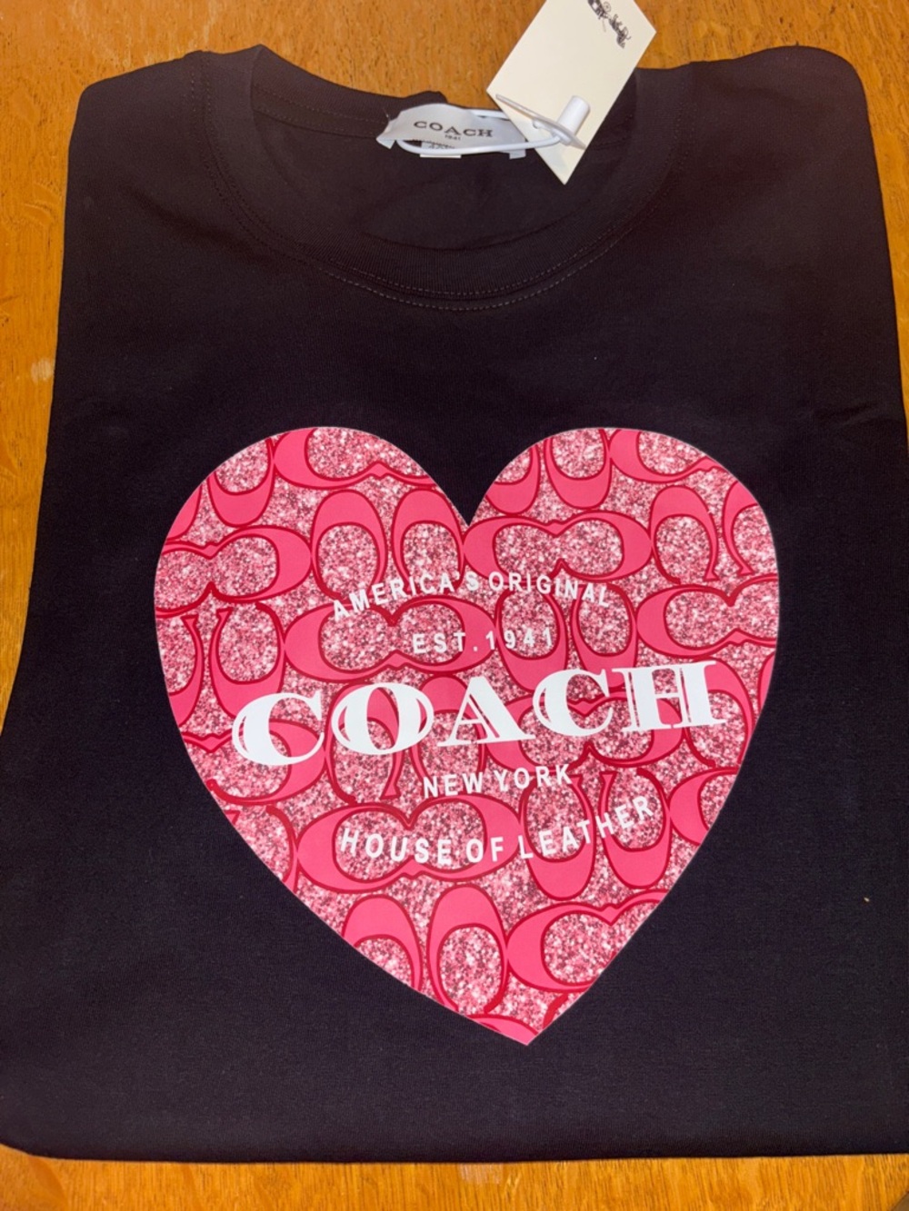 Coach Black Short-Sleeve Tee with Pink Heart Logo Read 👇